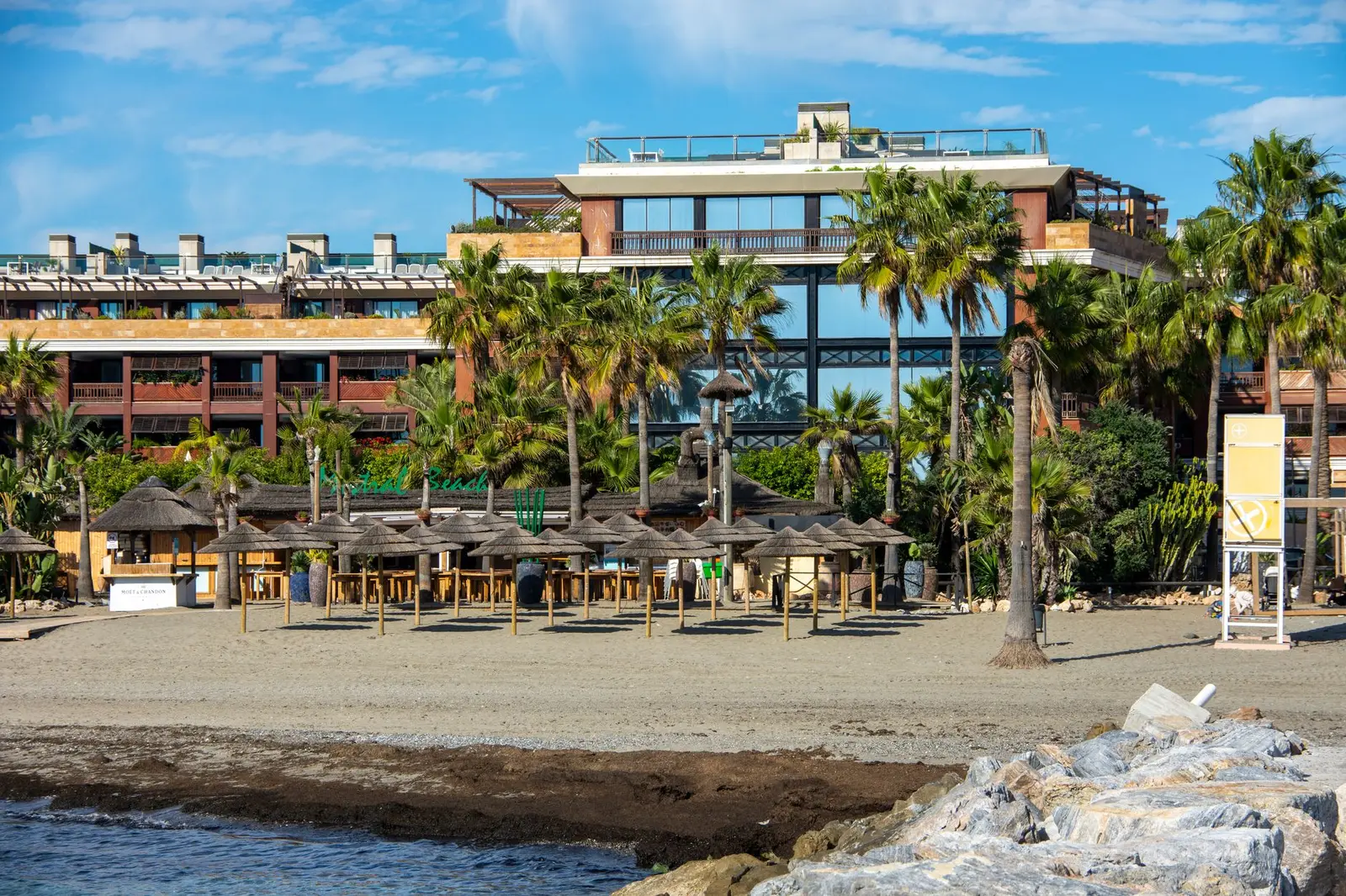 Strand en palmen aan de Golden Mile van Marbella